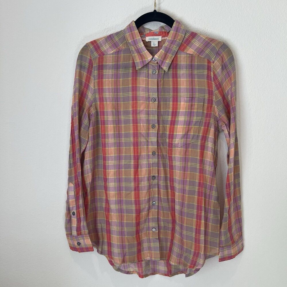 Sundance Catalog Pastel Long Sleeve “Newcastle Plaid Shirt” Size Small Preppy